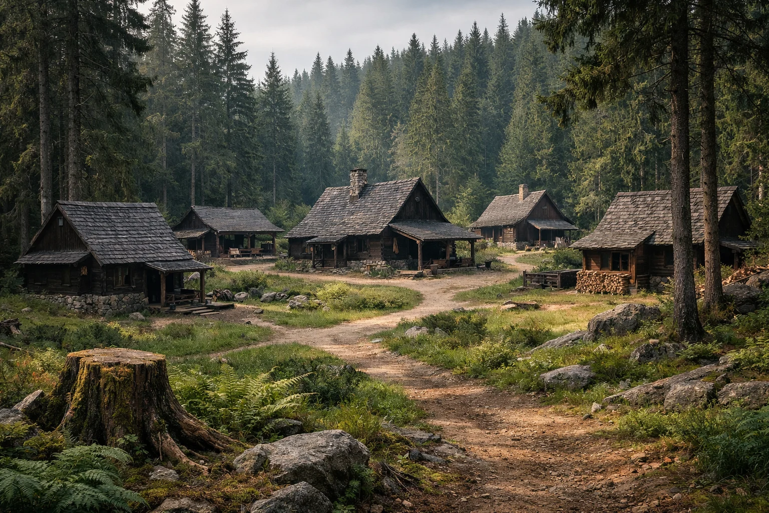 Fichtendorf – kompakte Waldsiedlung in Fichtenwald