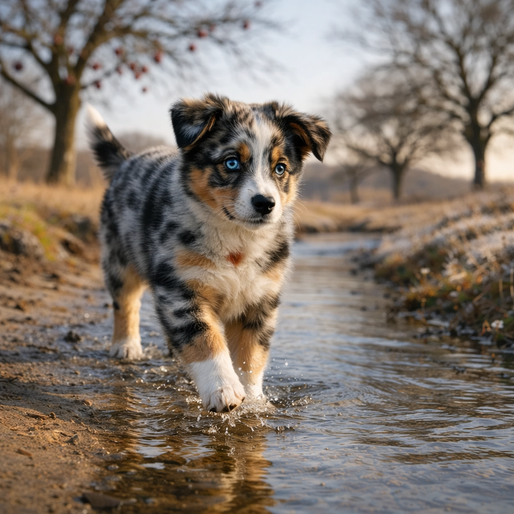Australian Shepherd Welpe Quivara – Quivara und die kühle Wasserkante