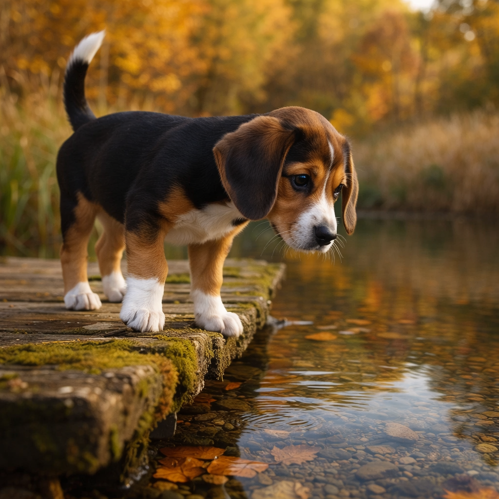 Beagle Welpe Liorin – Ein Blick ins geheimnisvolle Wasser