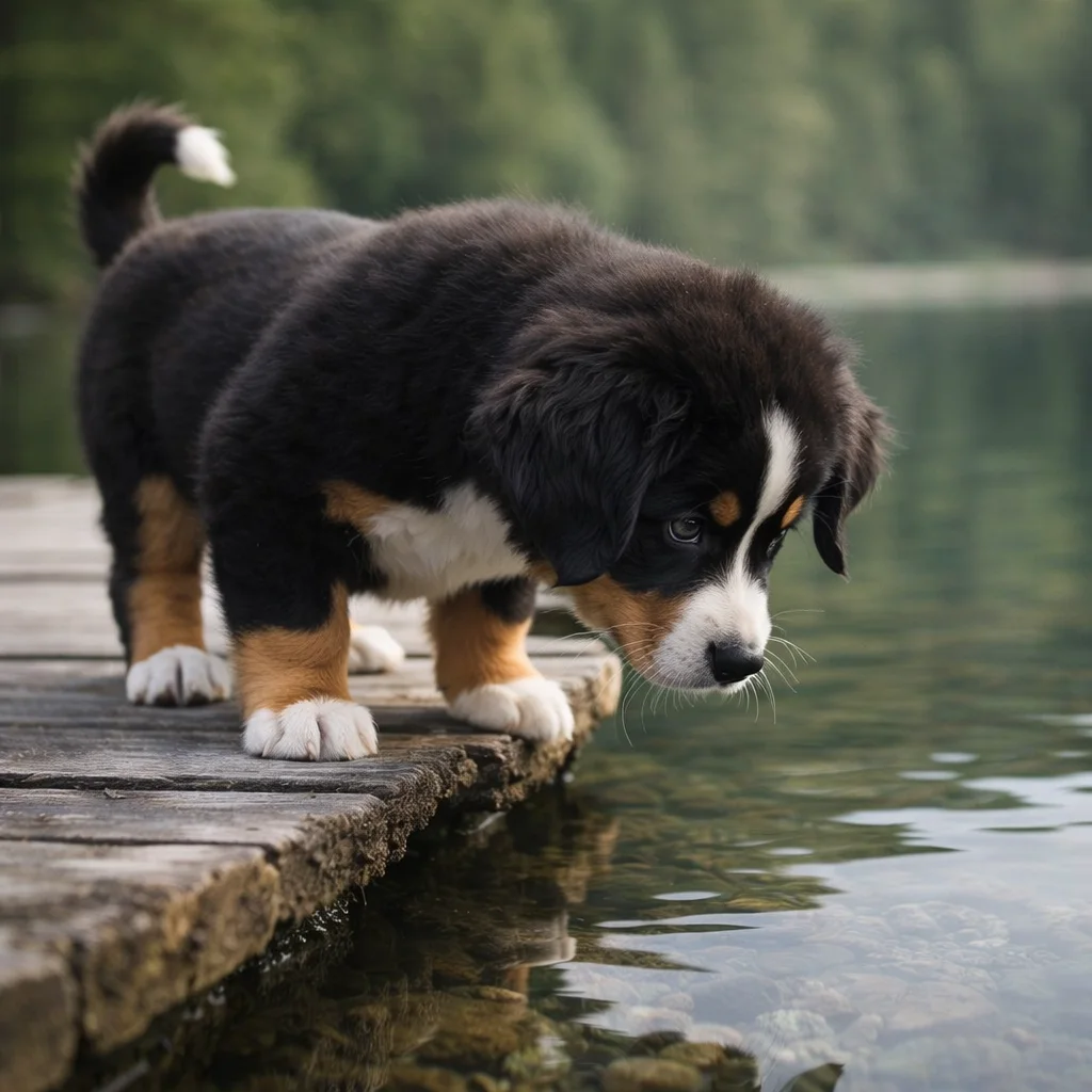 Berner Sennenhund Welpe Flöckchen – Neugier am stillen Waldsee