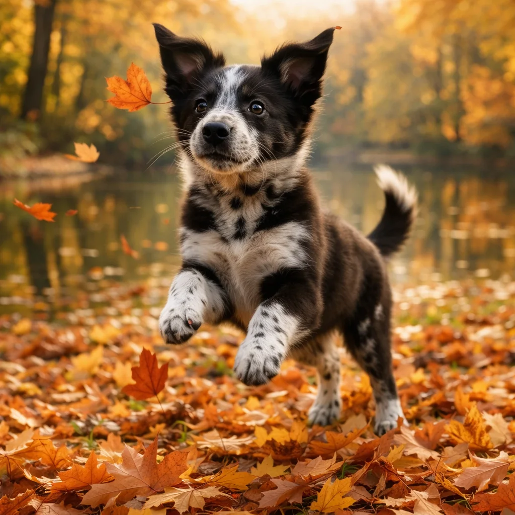 Border Collie Welpe Paxley – Herbstwirbel am Spiegelteich