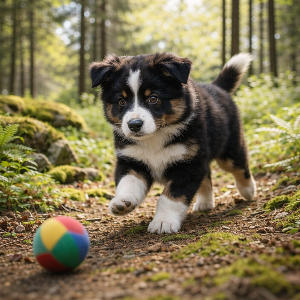 Border Collie Welpe Saphino – Balljagd auf der sonnigen Lichtung
