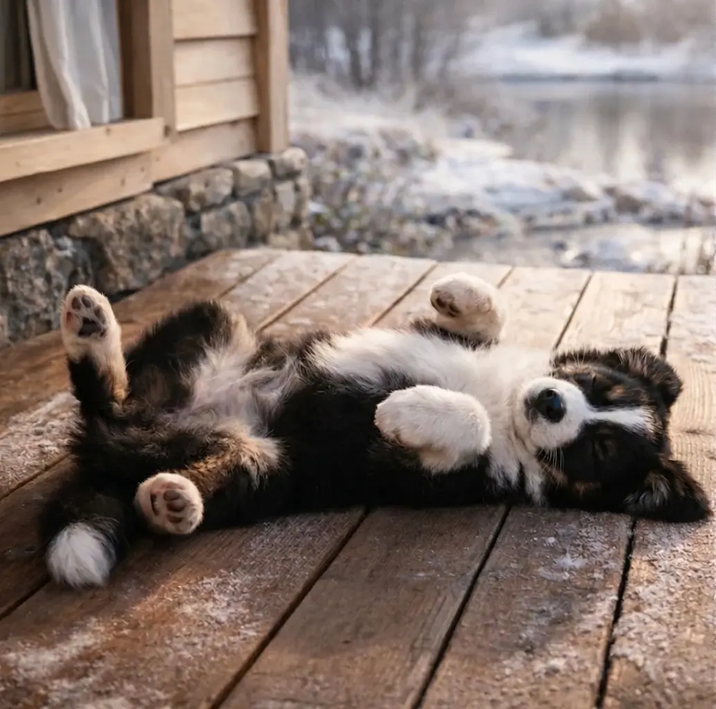 Border Collie Welpe Saphino – Schlafendes Glück auf der warmen Veranda