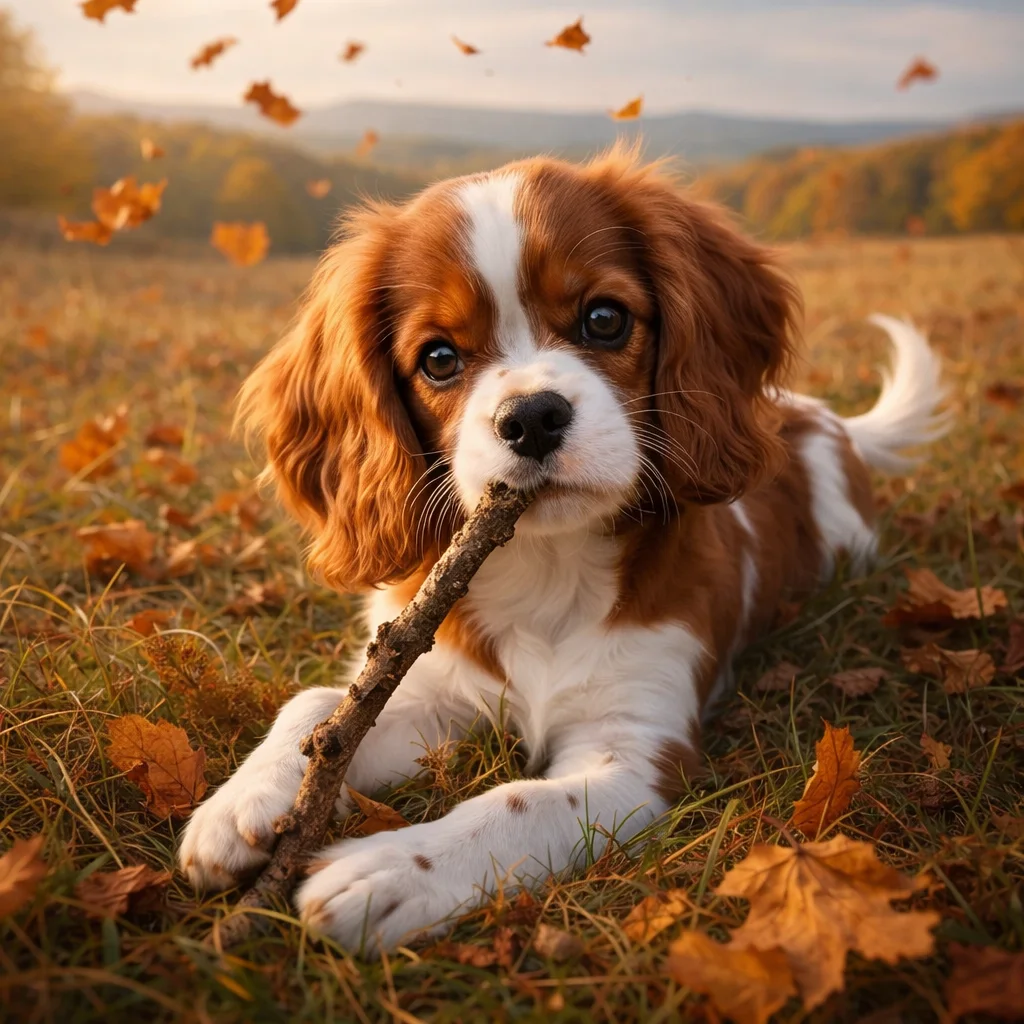 Cavalier King Charles Spaniel Welpe Ulvina – Das knisternde Spiel mit dem Zweig