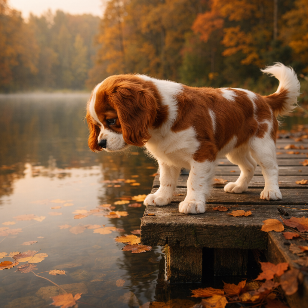 Cavalier King Charles Spaniel Welpe Ulvina – Neugier am stillen Waldsee