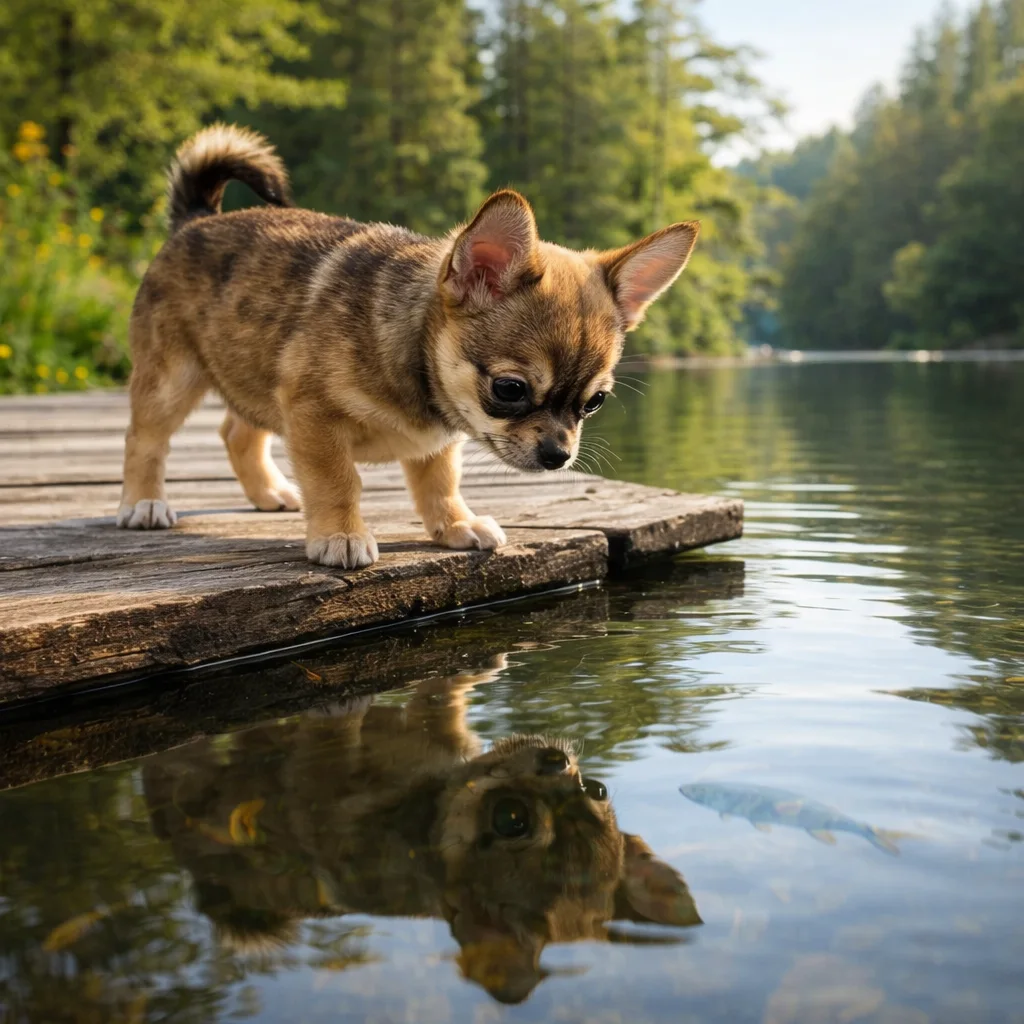 Chihuahua Welpe Taluco – Das geheimnisvolle Spiegelbild im See