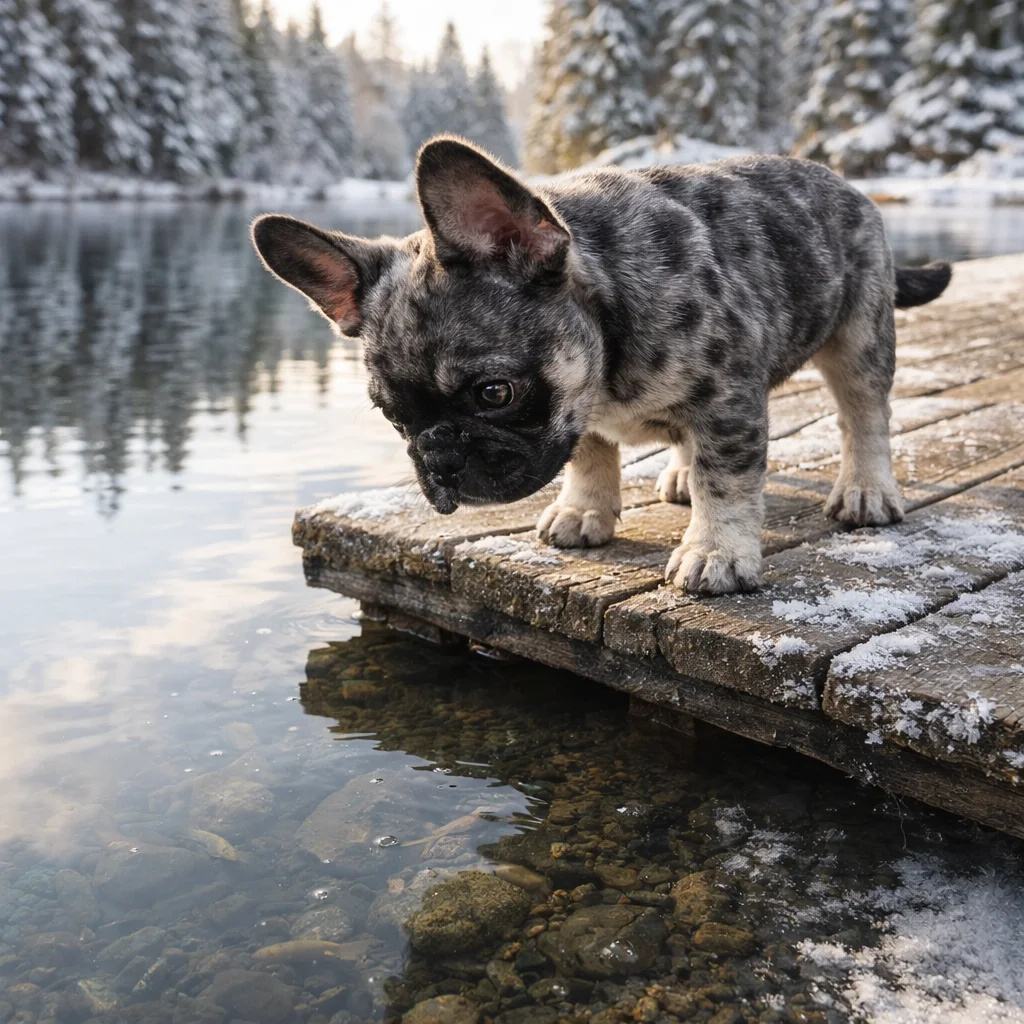 Französische Bulldogge Welpe Pivara – Das stille Glitzern unter der Holzplanke