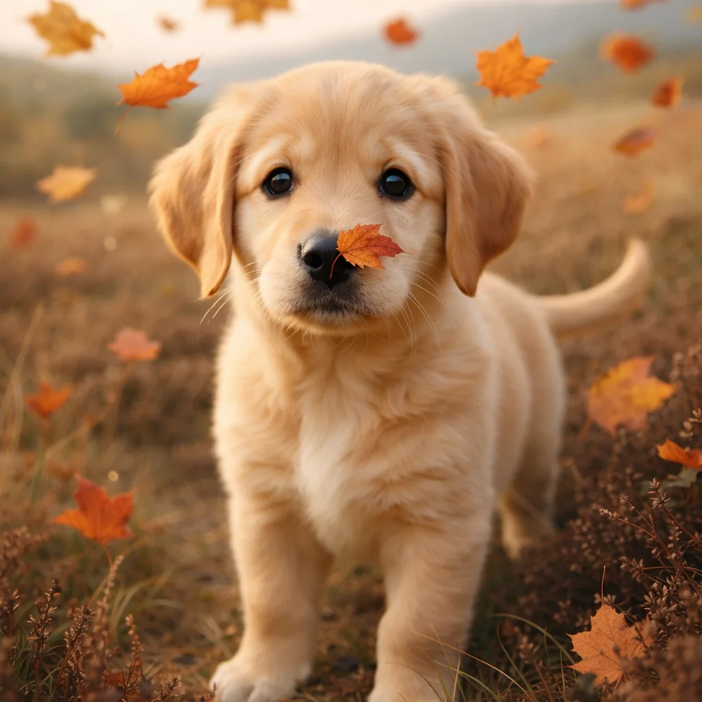 Golden Retriever Welpe Finlo – Wirbelnder Herbstspaß zwischen bunten Blättern