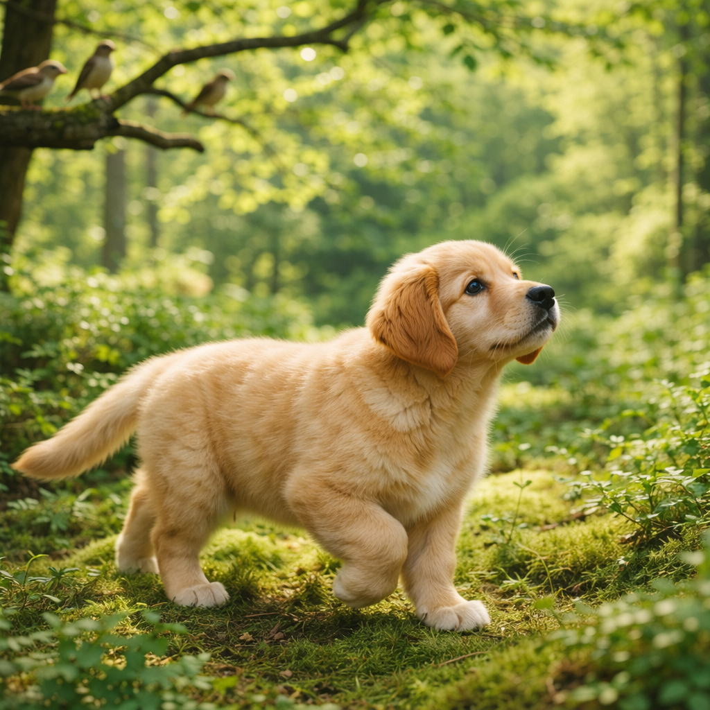 Golden Retriever Welpe Sorello – Auf leisen Pfoten den Vögeln nach