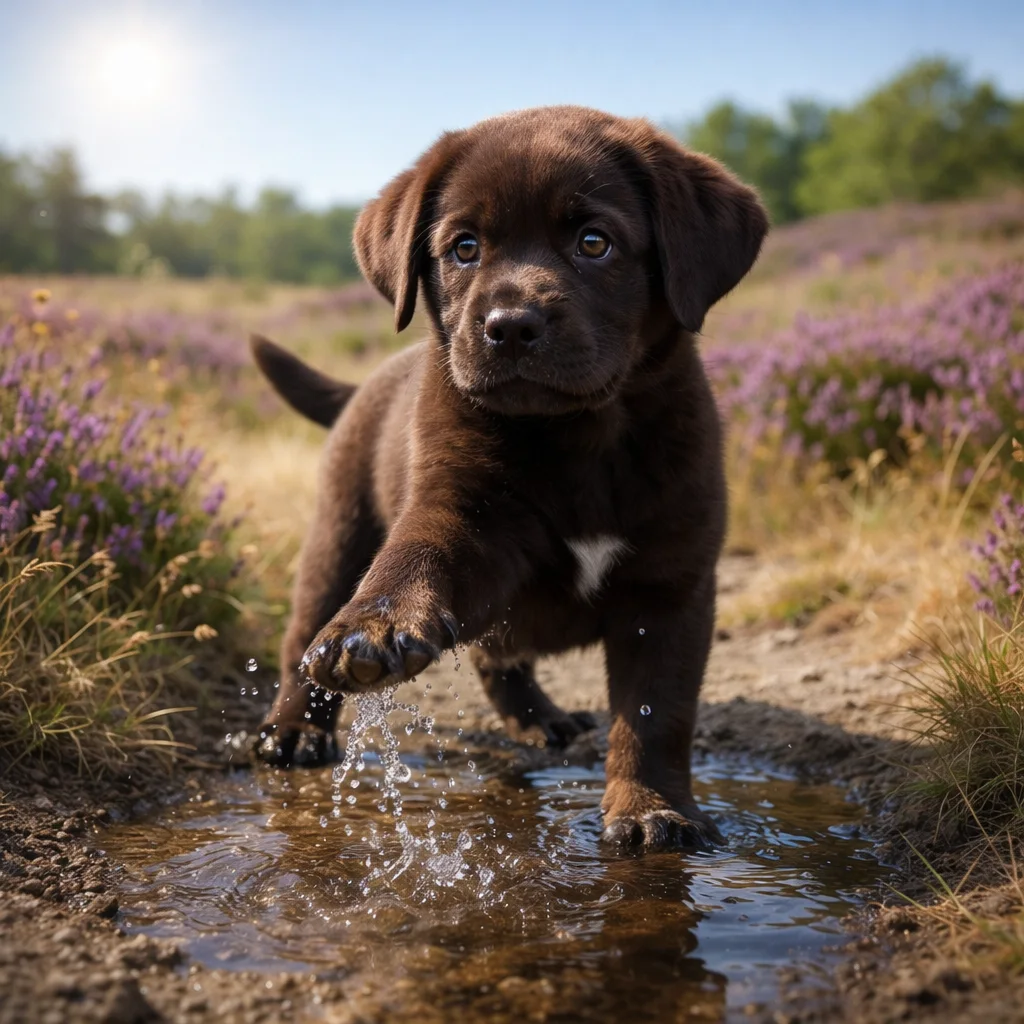 Labrador Retriever Welpe Vellaro – Spielerische Entdeckung auf der Heide