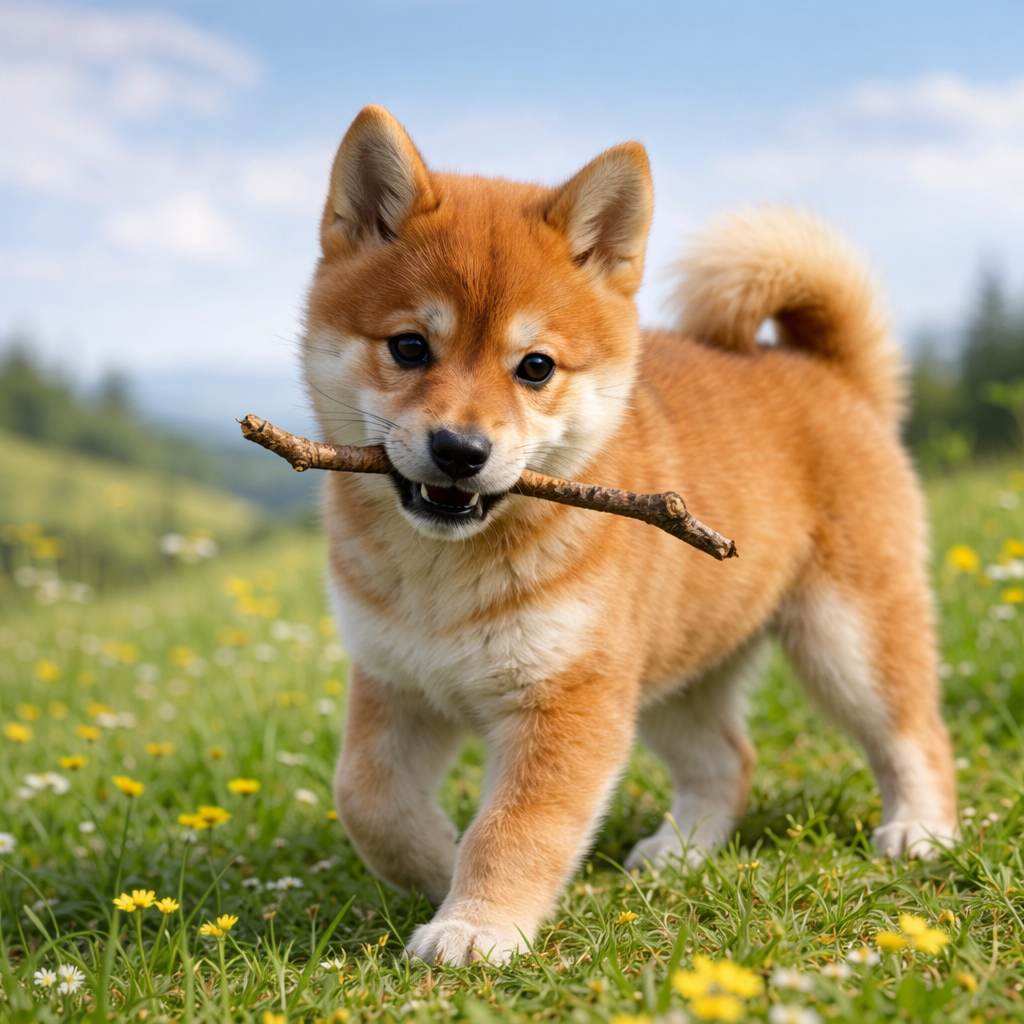 Shiba Inu Welpe Akihiro – Neugier auf der sanften Anhöhe