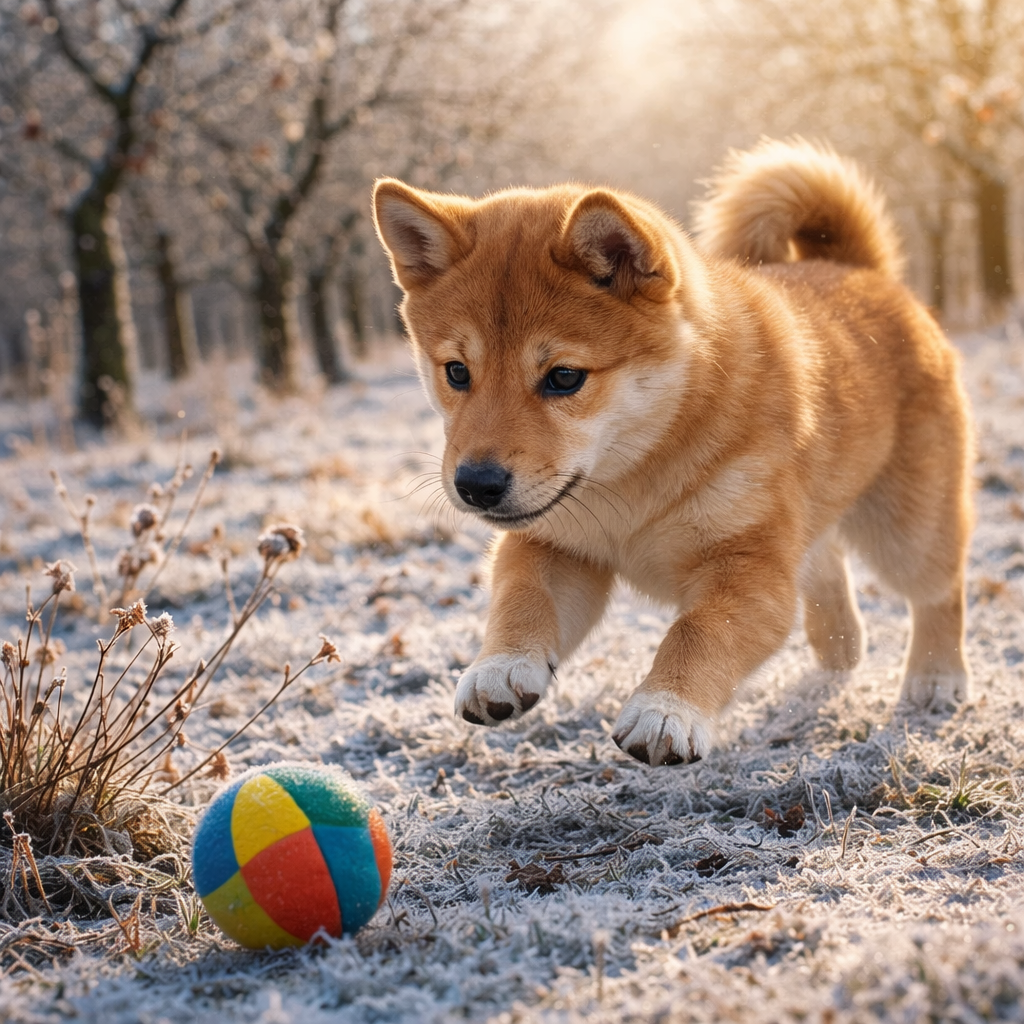Shiba Inu Welpe Sukiaro – Kleine Kugel im frostigen Apfelhain