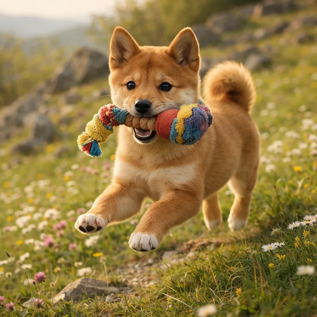 Shiba Inu Welpe Sukiaro – Spieltrieb am sonnigen Hang