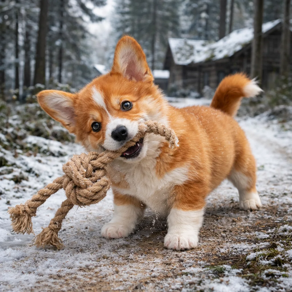 Welsh Corgi Welpe Ylvena – Der zähe Knoten am verschneiten Weg